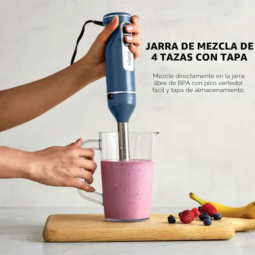 Miniatura 6 de Ninja Batidora de Inmersión y Batidor, Licuadora de Mano con Palo, 4 Velocidades, con SplatterShield y PanProtect, Recipiente de Mezcla de 4 Tazas
