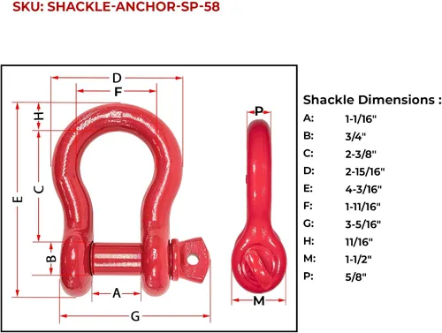 Miniatura 5 de Mytee Products - Grillete de anclaje forjado de 5/8" de acero al carbono con tornillo de aleación, 3.25 toneladas (6,500 libras) de capacidad de 20
