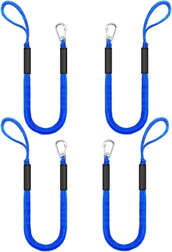 Miniatura 7 de Líneas de muelle elásticas para barcos de 4 pies, cuerda de ancla elástica resistente con ganchos, líneas de muelle seguras, amarres para jet ski