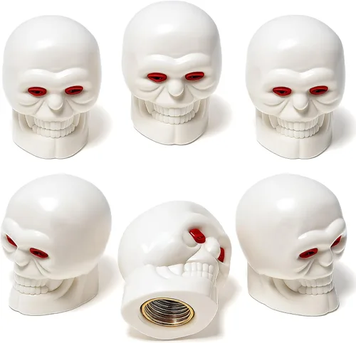 Miniatura 56 de 4 tapones de válvula de neumático estilo calavera, con anillo de goma O, cubiertas universales de vástago de válvula de neumático de núcleo de cobre