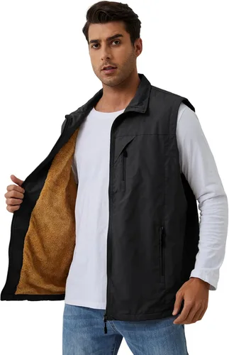 Miniatura 4 de Gihuo Chaleco de forro polar con forro de sherpa para hombre, chaleco de pesca de invierno para viajes