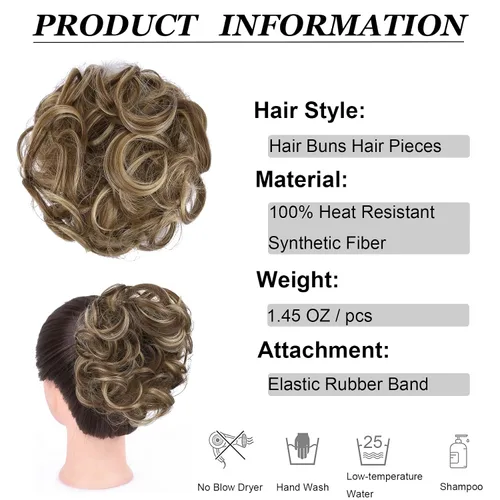 Miniatura 3 de Elaine Moño desordenado para mujer, cabello grueso y rizado, extensiones de cabello sintético ondulado, moño recogido, extensiones de cabello