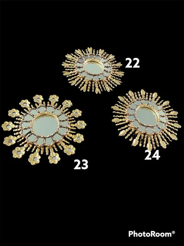 Miniatura 9 de Espejo peruano decorativo dorado, 12.0 in, Sunburst/Starburst, anticuado, espejo montado en la pared para sala de estar, hecho a mano arte de pared