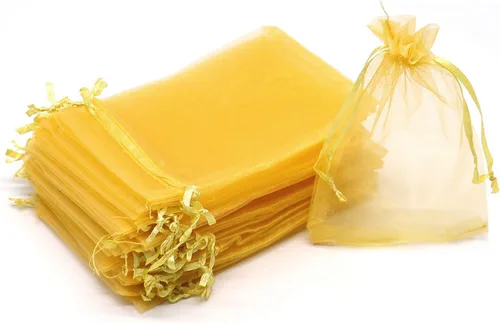 Miniatura 12 de Dealglad 100pcs Drawstring Organza bolsas de joyería caramelo para fiestas, casamientos, regalos Amarillo