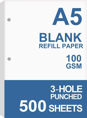 Miniatura 7 de Papel de relleno A5, repuestos para planificador de 3 agujeros, organizador, carpetas, total de 100 hojas/200 páginas, 100gsm, en blanco, papel