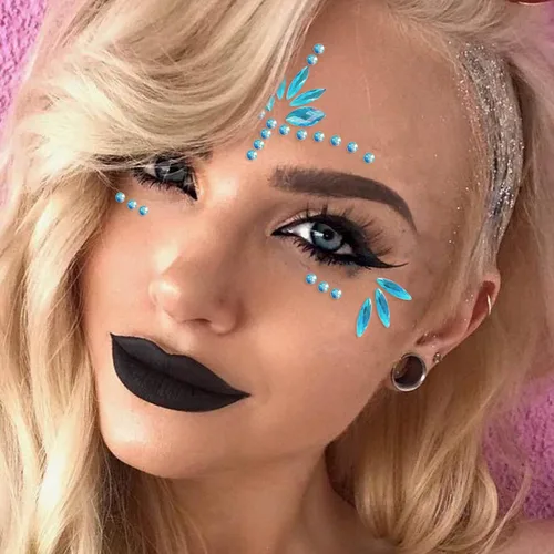 Miniatura 4 de Gemas de cara de sirena, palo, joyas de Halloween, cuerpo y cara, joyas de gemas para festivales rave, tatuajes, purpurina autoadhesiva, cristales