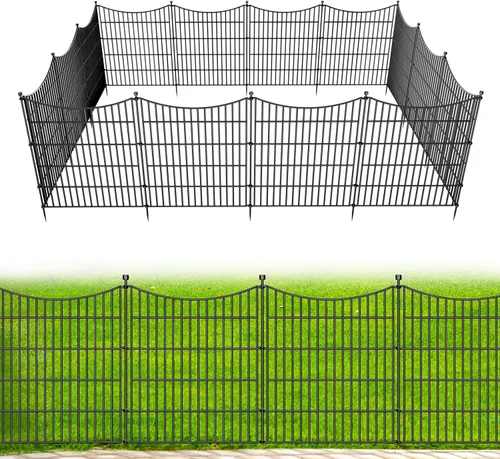 Miniatura 10 de 5 paneles de valla para perros sin excavación al aire libre para patio, 24 pulgadas (alto) x 10 pies (largo), valla decorativa alta de jardín