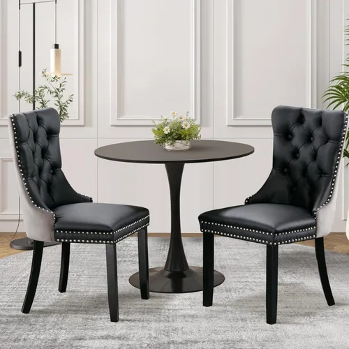 Miniatura 13 de Juego de 6 Sillas de Comedor Tapizadas de Terciopelo, Sillas Laterales de Cocina de Estilo Moderno con Ribete de Tachuelas y Patas de Madera, Anillo