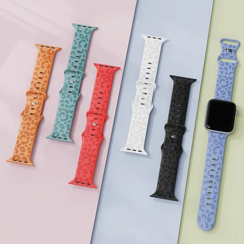 Miniatura 5 de 6 Pack de correas Leopard grabadas compatibles con Apple Watch de 40mm 38mm 41mm 44mm 45mm 46mm 49mm, mujeres, correa deportiva de silicona