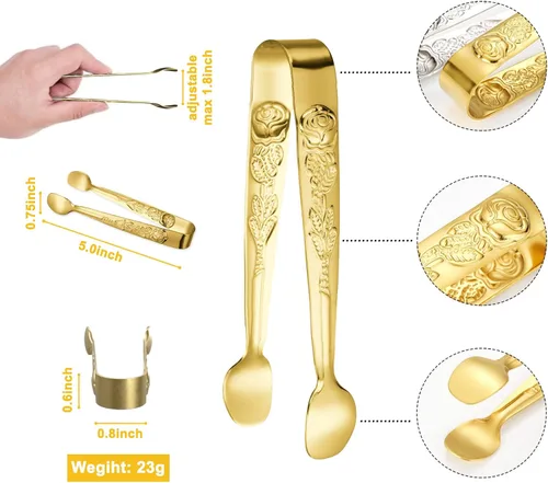 Miniatura 2 de HINMAY 6 pinzas pequeñas para servir de 5 pulgadas, pequeñas pinzas de metal para fiestas de té, cafeterías, postres (dorado)