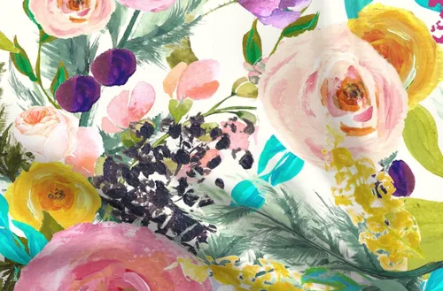 Spoonflower Tela - Acuarela Floral Botánico Primavera Vivero Rosas Follaje A Gran Escala Impreso en Tela de Gasa Cuarto Grasa - Costura Ropa de Moda