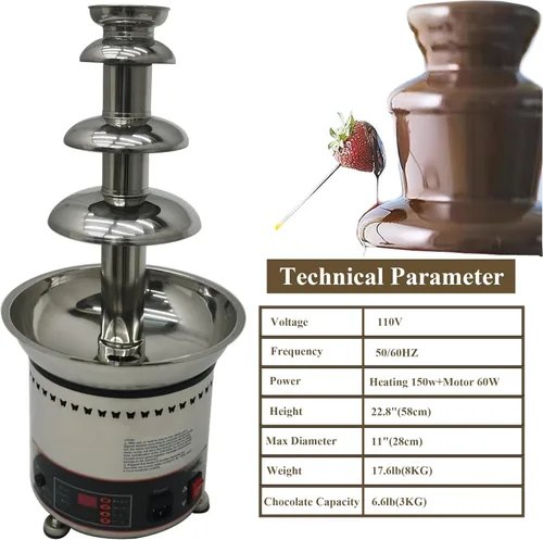 Miniatura 5 de Máquina de fuente de chocolate para fiesta, 4 niveles, acero inoxidable, fuente de chocolate caliente, fuente de cascada, fuente de fondue