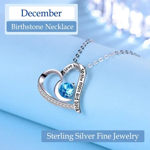 Miniatura 3 de Regalos de cumpleaños para mujer, collar con texto en inglés "I Love You to the Moon and Back", piedras natales de septiembre y octubre, zafiro