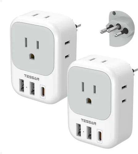 Miniatura 16 de Adaptador de enchufe de viaje para Italia, paquete de 2, adaptador de corriente TESSAN Italia con 4 tomacorrientes, 3 cargadores USB