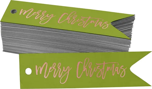 Miniatura 21 de Etiquetas de papel colgantes con texto en inglés "Merry Christmas", 50 unidades Blanco