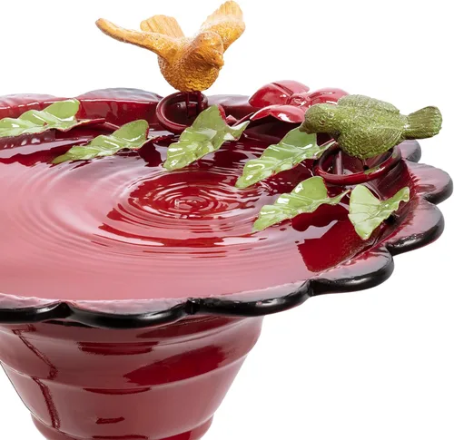 Miniatura 11 de Alpine Corporation - Baño de pájaros de metal para exterior de 28" de alto con estatua de jardín de ardillas y hojas, rojo – Impresionante acento