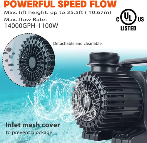 Miniatura 2 de WaterRebirth Bomba sumergible para estanque de agua PS- de alto flujo (14000 GPH, listado UL) - Bomba de fuente de acuario de agua, acuario