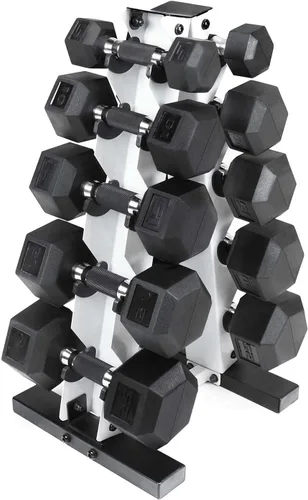 Miniatura 49 de CAP Barbell Juego de mancuernas hexagonales recubiertas de 150 libras con estante vertical Múltiples opciones Estante azul