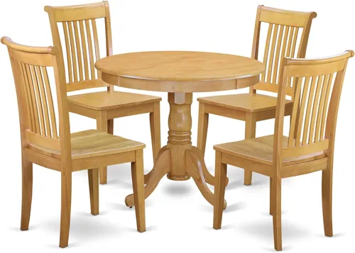 Miniatura 8 de East West Furniture ANPO3-OAK-C Juego de mesa y sillas de cocina de 3 piezas contiene una mesa de comedor redonda con pedestal y 2 sillas tapizadas