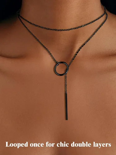 Miniatura 2 de FOCALOOK Collares largos para mujer, chapados en oro de 14 quilates, delicado colgante de barra de gota en forma de Y, juego de aretes de 28 pulgadas