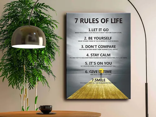 Miniatura 5 de 7 reglas de la vida - Decoración de pared motivacional sobre lienzo para impresiones de aula, impresiones inspiradoras de arte de pared