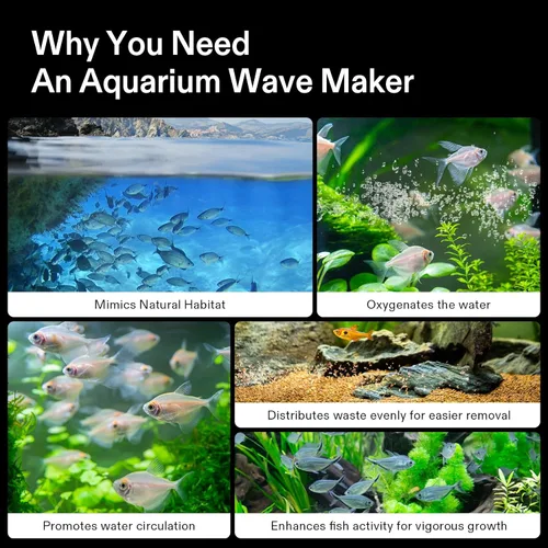 Miniatura 7 de VIVOSUN Aquarium Wave Maker, 3432GPH 40W Bomba de circulación con controlador y base de succión magnética, cabezal de potencia sumergible ajustable