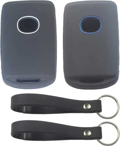 2 fundas para llavero de 3/4 botones compatibles con Mazda, Negro con blanco y negro con azul, Pequeño