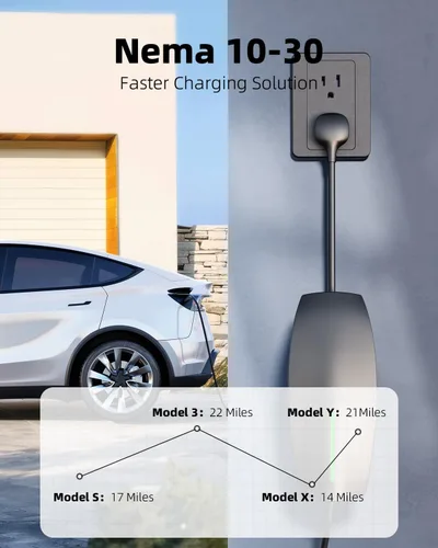 Miniatura 6 de FOCSPROD Adaptador NEMA 10-30 para cargador móvil Tesla Gen 2, carga rápida 240/250V 10-30 conector de salida para Tesla adaptador de cargador