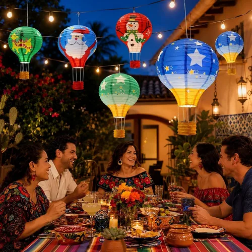 Miniatura 3 de Faroles de papel de globo aerostático de 12 pulgadas, decoraciones de Navidad en julio, decoración colgante de Papá Noel y estrella para fiesta