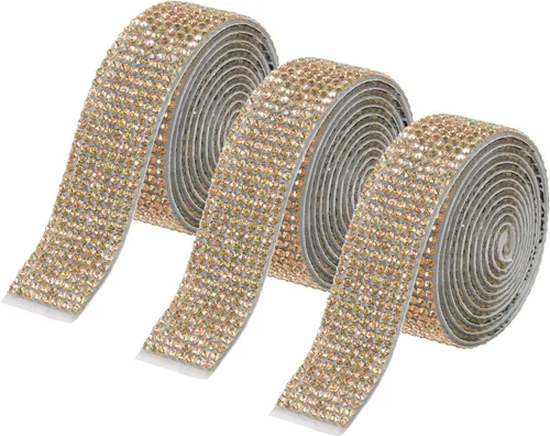 Miniatura 63 de MECCANIXITY 3 rollos de cinta de diamantes de imitación autoadhesiva de 3 yardas y 0.315 in para proyectos de artes y manualidades, pasteles de Beige