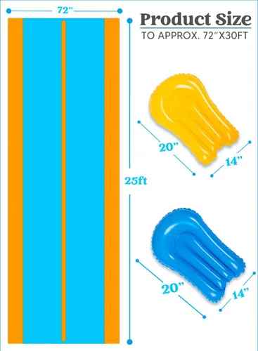 Miniatura 9 de Sloosh Tobogán acuático de doble carril, tobogán de agua resistente de 25 x 6 pies con aspersor y 2 tablas inflables para adultos y niños, fiesta