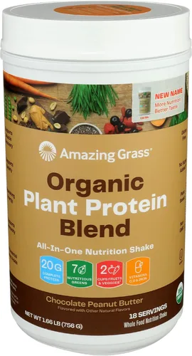 Amazing Grass Mezcla de proteínas vegetales orgánicas: proteína en polvo vegana, nueva fórmula de superalimentos de proteína, batido nutricional