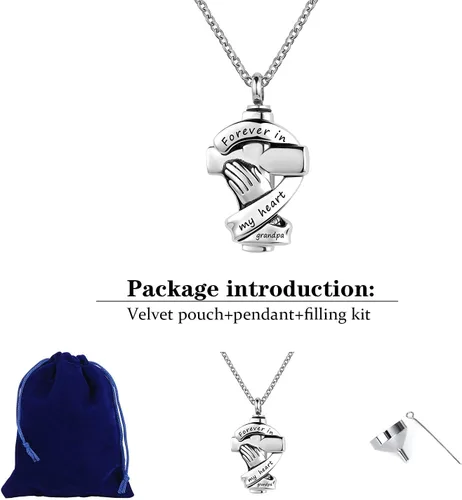 Miniatura 6 de YSAHan Collares de urna de cruz de manos rezando con cenizas de cremación conmemorativa de acero inoxidable colgante de recuerdo de joyería Forever
