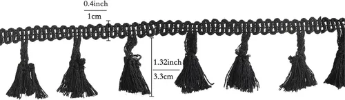 Miniatura 6 de Borla con flecos de 20 yardas, cinta de encaje de algodón para accesorios de costura, manualidades y decoración del hogar (negro)