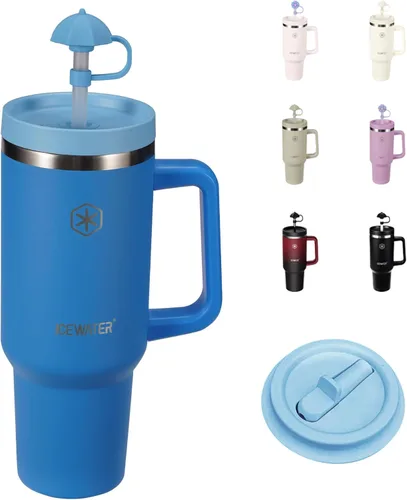 Miniatura 14 de ICEWATER Vaso de 40 onzas con 2 tapas (tapa y popote estándar), vaso aislado 100% a prueba de fugas con asa, apto para portavasos, botella de agua