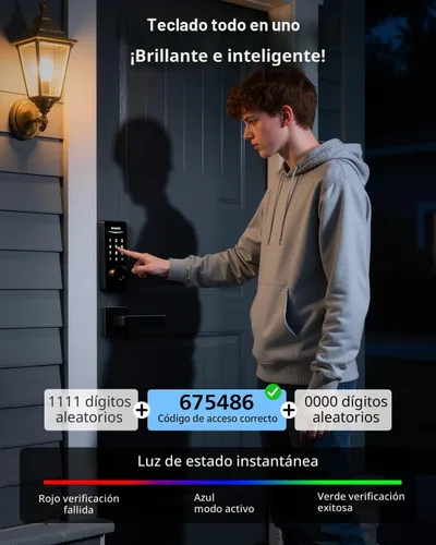 Miniatura 6 de Philips Cerradura inteligente WiFi integrada + 2 niveles, cerraduras inteligentes para puerta delantera, cerrojo de teclado digital con asa, huella