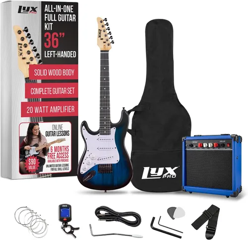 Miniatura 13 de LyxPro - Guitarra eléctrica de 36 pulgadas y kit para niños con guitarra de tamaño 3/4 para principiantes, amplificador, seis cuerdas, dos púas