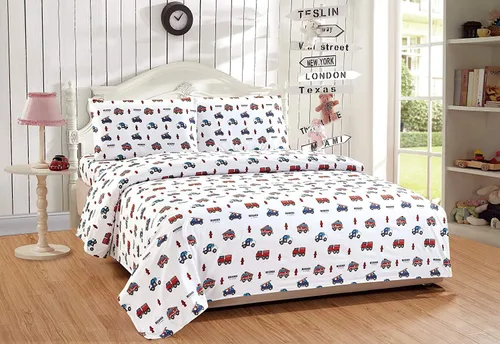 Miniatura 2 de Linen Plus Juego de sábanas para niños, héroes, bomberos, camiones de bomberos, policía, coche, ambulancia, paramédico, azul marino, rojo, blanco