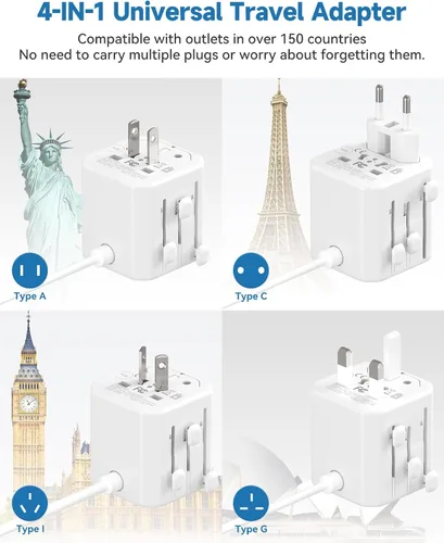 Miniatura 3 de European Travel Plug Adapter with USB C, Multi Country Outlet Adapter with 3 AC Outlets and 4 USB Ports, Type A/C/G/I Plug Adapter for US to Most of