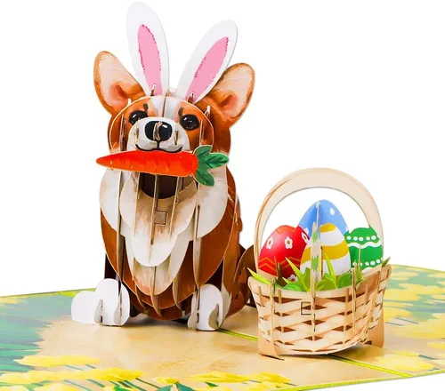 Miniatura 11 de D4DREAM Tarjeta desplegable de Pascua con sobre, 6 x 8 pulgadas, cesta de huevos de Pascua 3D, tarjeta de felicitación de conejo, ramo de flores