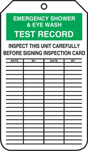 Miniatura 2 de Accuform MGT207PTP - Etiqueta de registro de inspección, leyenda "Registro de prueba de ducha y lavado de ojos", 5.75 pulgadas de largo x 3.25