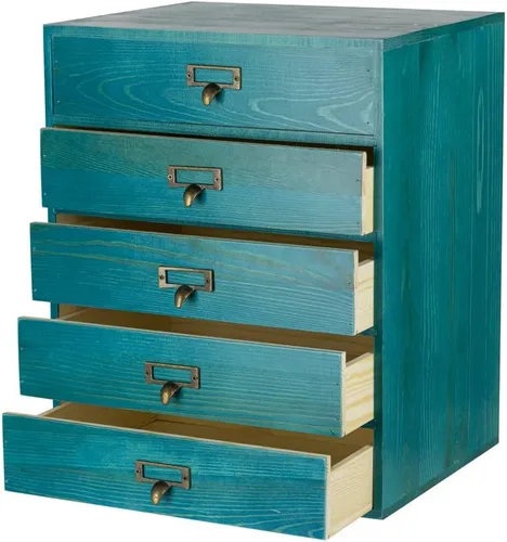 Miniatura 14 de GoooodGift Caja de almacenamiento grande de madera con cajones (gabinete boboticario, marco de ratán, marrón)