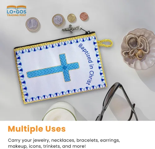 Miniatura 5 de Bolsa de rosario católico, estuche de rosario de bautismo para niños con números 6:24-26, versículo de la Biblia, 4 x 6 pulgadas, joyería y monedero
