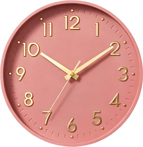 Miniatura 13 de Reloj de pared Mosewa de 20 cm, moderno, analógico, silencioso, sin tictac, funciona con pilas, decorativo para cocina, dormitorio, oficina (dorado)