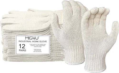 MIG4U 12 pares de guantes de trabajo, guantes de cuerda de algodón para trabajo seguro, forro de guante, protector de manos, protección contra el