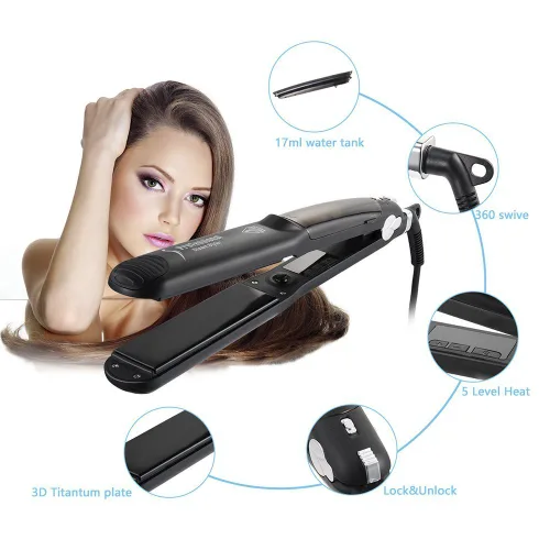 Miniatura 7 de Plancha de pelo profesional de turmalina de cerámica 2 en 1, plancha de pelo ajustable 300-450F, calor de salón, 110-220 V de doble voltaje