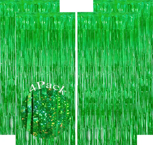 Miniatura 8 de Paquete de 4 cortinas de flecos plateados de 12.8 x 8.2 pies, cortinas de flecos de oropel metálico brillante, cortina de fondo de oropel plateado