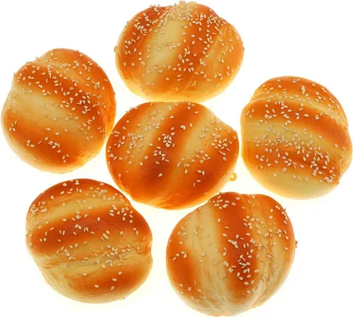 Gresorth 6 piezas de pan de sésamo artificiales decoración de postre de sésamo sintético decoración de pastel de postre de sésamo PU modelo de pan