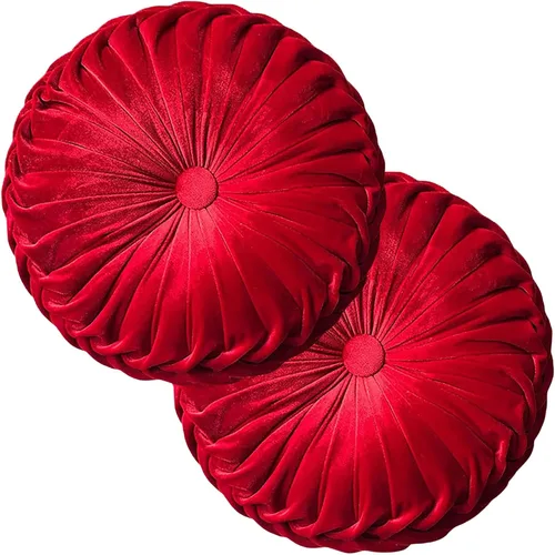 Miniatura 14 de Teieas Almohada redonda de terciopelo para decoración del hogar, cojín redondo plisado para sofá, silla, cama, automóvil, verde esmeralda