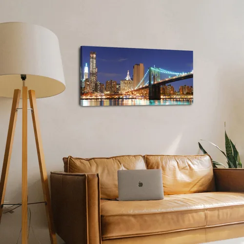 Miniatura 2 de Arte de pared de la ciudad de Nueva York, noche azul, puente de Brooklyn, horizonte, decoración de pared, imágenes de paisaje urbano del centro